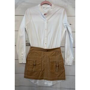 Veronica Beard 2 Dress White Button Down Beige Skirt Trendy Corporate Chic